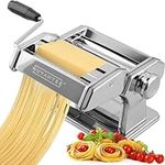 Nuvantee Pasta Maker Machine - Adjustable Crank Roller & Attachments - Manual Hand Press - Silver