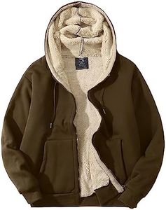 Flygo Men's Sherpa Hoodie Jacket Fleece Lined Zip Up Warm Hoodies Sweatshirt Winter Zipper Sweater Hooded Coat, Brown, Medium