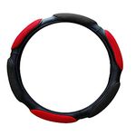 Sakuun Faux Leather Steering Wheel Cover, Red & Black Universal 38Cms Medium Size Non-Slip Car Wheel Cover Protector Breathable Microfiber Anti-Slip,Warm In Winter And Cool In Summer