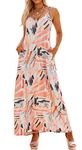 Supnier Women's Summer Maxi Dress Casual V-Neck Sleeveless Bohemian Spaghetti Strap Floral Long Maxi Dress with Pockets, Pastel Print, Medium