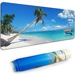 Desk Mat,Large Mouse Pad 35''×15.6''×0.12'' XXL Extended Gaming Mouse Pad Mat with Non-Slip Base Stitched Eges Mousepad for Computer,Office,Keyboard and Laptop - Palm Sea