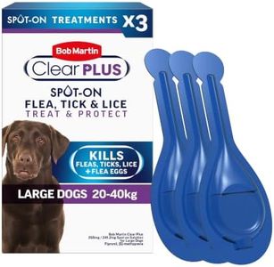 Bob Martin Clear Plus Spot On Flea Treatment for Large Dogs (20-40kg) - Kills Fleas, Ticks, Lice and Flea Eggs (3 Pipettes)