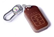 JVCV® Car Styling Soft Handmade Leather Key Cover Compatible with Honda 3 Button Smart Key with Keychain (3 Button Smart Key, Brown)