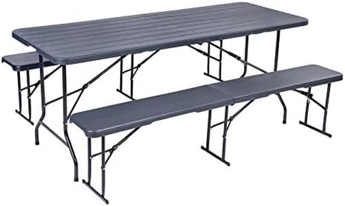 Hortan Set Tavolo Rettangolare Completo Di 2 Panche Pieghevoli Con Piano In Resina E Struttura Richiudibile Salvaspazio In Acciaio, Per Arredo Esterno, Giardino, Terrazzo e Campeggio