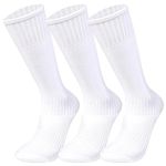 Marchare Boys Soccer Socks Toddler Football Socks 7-10 Years Knee High Solid Sports Socks For Boys Girls White 3 Pairs