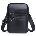 Small Leather Shoulder Messenger Bag for Men Travel Business Crossbody Pack Wallet Phone Pouch Purse Pocket Black