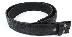 Leather Belt Strap with Embossed Western Scrollwork 1.5 Wide with Snaps (Black-M)