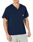 Carhartt Men's Slim Fit V-Neck Top Medical Scrubs Shirt, Navy, Large