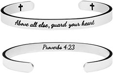 Joycuff Valentine Gift Inspirational Bible Verse Jewelry for Friends Stainless Steel Cuff Bracelets Anniversary Sayings Above All Else Guard Your Heart