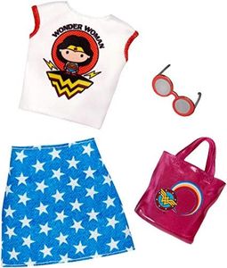 Barbie Clothes: Wonder Woman Outfit Doll with Graphic Top, Star-Print Skirt, Purse and Sunglasses, Gift for 3 to 8 Year Olds