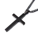 USEEDOVIA Cross Necklace for Men, 316L Stainless Steel Mens Necklace with Cross Pendant, Black Link Chain (55+5cm) Christmas Religious Birthday Gifts for Him Boys