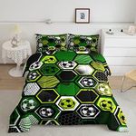 Erosebridal Boys Football Comforter Set Twin Soccer Sports Bedding Set Twin for Kids Teen,Geometric Honeycomb Down Comforter Hexagon Beehive Quilt Duvet Duvet Insert Green Black White 1 Pillow Case