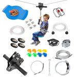 MDK Zip Line for Kids and Adults Outdoor Up to 350Lbs 150FT with Stainless Steel Zipline Spring Brake, Safety Harness and Steel Trolley Ziplines Kits for Backyards