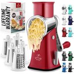 Zulay Rotary Cheese Grater 5 Blade Cheese Shredder - Manual Hand Crank Cheese Grater With Reinforced Suction & 5 Interchangeable Drums - Easy to Use Vegetable Chopper - Elegant Candy