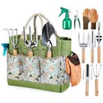 Grenebo Garden Tools 9-Piece Heavy Duty Gardening Tools with Pruning Shears & Large Garden Tote, Rust-Proof Tools Set for Gardening, Ideal Gardening Gifts for Women & Birthday Gifts for Mom