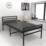 Honey Touch Metal Folding Bed Single Size With Mattress For Sleeping Guest Bed Easily Storable (Black, Double Layer Foam), 46 Centimeters