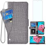 Compatible with LG K51/Reflect LTE/Q51 Wallet Case Tempered Glass Screen Protector and Flip Cover Card Holder Cell Phone Cases for LGK51 K 51 51K L555DL 2020 LGK51Phone LG51Cases Boys Women Men Gray