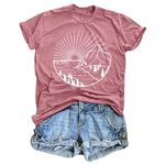 QAUN Womens Mountain Adventure Shirts Hiking Graphic Tshirts Capming Tees Summer Vcation Tops(Pink, X-Large)