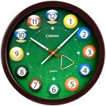 OSTAR Big Large Billiard Pool Ball Wall Clock, Battery Operated, Cue Hand, Non Ticking Quality Quartz, 14" Snooker Game