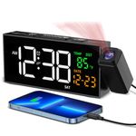 Netzu Projection Alarm Clock, Digital Clock with 350° Rotatable Projector, Date Temperature and Weekday, Manual DST, 5 Brightness, 10 Ringtones, 4 Volumes and Snooze for Bedroom