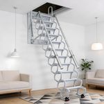 9 ft Wall-Mounted Folding Ladder, Attic Pull-Down Staircase System, 11-Step Loft Retractable Stairs, Suitable for Family Garages, Attics and Basements, Up to 660 Lbs