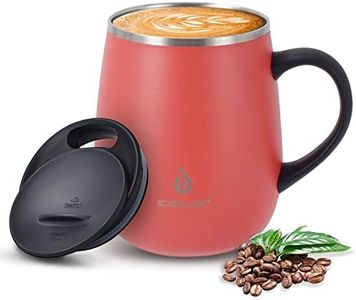 IDEUS Coffee Mug 470ml (16oz), Double Wall Vacuum Insulated Stainless Steel Coffee & Tea Cup w/Non-Slip Handle & Slider Module Lid & Large Volume (Red)