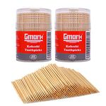 Gmark Ornate Wooden Toothpicks with Strong Holder 800 pc (2 Packs of 400), 6.6cm Kokeshi Toothpicks/Japanese Skewers, Bamboo Wooden Toothpicks for Party, Appetizer, Olive, Fruit GM1068