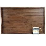 MAGIGO 22 x 14 Inches Large Rectangle Black Walnut Wood Ottoman Tray with Handles, Serve Tea, Coffee or Breakfast in Bed, Classic Wooden Decorative Serving Tray