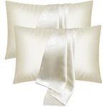 UQQU Satin Pillow Cases 2 Pack, Satin Pillowcase for Hair and Skin, Pillow Cases Standard Size, Super Soft Pillow Case with Envelope Closure (Cream, 50 x 75 cm)