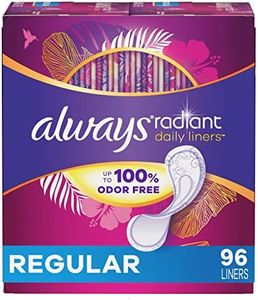 Always Radiant Daily Feminine Panty Liners for Women, Regular Absorbency, Unscented, Wrapped, 96 Count - Pack of 4 (384 Count Total)