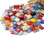 500 Grams Glass Mosaic Tiles, Irregular Crystal Mosaic Tiles for Crafts Bulk and Tiny Stepping Stone kit, Transparent Stained Glass Sheets for Handmade DIY Art Crafts and Home Decoration,Mix