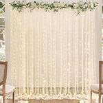 Champagne Sheer Backdrop Curtains with Lights String for Parites Wedding Tulle Backdrop Curtain for Bridal Shower Baby Shower Birthday Party Photo Shoot Background Wall Decorations 2 Panels 5×8ft