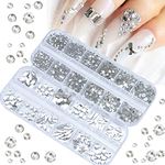 1620Pcs White Nail Rhinestones Crystals Glass Gems Stones White Round Beads Multi Shapes Sizes Flatback Rhinestones for Nail DIY Crafts Clothes Shoes Jewelry