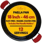 18 Inch Paella Pan 12 Servings - Enamelled No Rust Easy to Clean Steel Pan Propane - Gas Burners for Cooking - Indoor & Outdoor Cooking Skillet - Cacerola Paellera Sarten