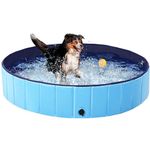 Yaheetech PVC Foldable Pet Dog Paddling Pool Puppy Swimming Pool Portable Dog Pool Extra Large Bathing Tub with Brush for Indoor Outdoor 140 x 30cm Blue