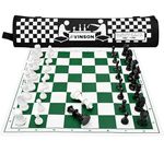 Vinson Tournament Chess Set for Adults & Kids | 18.25 x 18.25 Inch Foldable Vinyl Board with Solid Plastic Chess Pieces, 2 Extra Queens & Zipper Storage Bag | Professional Portable Game Set (Green)