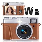 4K Digital Camera for Photography Autofocus, 48MP Vlogging Camera for YouTube with Viewfinder Dial Flash,16X Digital Zoom Portable Compact Travel Camera Anti-Shake for Teens,Adults,Beginners