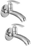 Seaking Bullet Brass Long Body Tap with Wall Flange (Disc Fitting | Quarter Turn) Chrome Finish (Pack of 2)