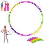 ZCOINS Exercise Hoops with Jump Rope for Kids, Assembled Hula Hoop with 8 Detachable Parts, Adjustable Weight Hula Toy Hoop for Outdoor Fitness, Gymnastics, Games