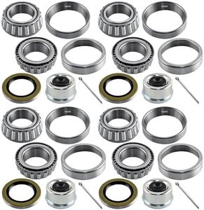 RigsNParts 4 Sets 15123/245 25580/20 Trailer Bearing Kits for 5200-6000 lbs Axle, Trailer Axle Bearing Kit with 2.44” Dust Cap, Grease Seal, Cotter Pin, Rotating Quiet and High-Speed Trailer Bearing