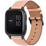 Leather Strap compatible with Garmin Venu Sq/Sq 2 Music Strap/Vivoactive 3/3 Music/Forerunner 55/645/245 Strap for Women, 20mm Leather Replacement Band for Vivomove HR/Instinct 2S/Fenxi 7S (Pink)