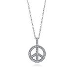 BERRICLE Rhodium Plated Sterling Silver Cubic Zirconia CZ Peace Sign Fashion Pendant Necklace