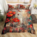 Dragonfly and Flowers Duvet Cover,Kids Oil Painting Bedding Set,Wooden Board Comforter Cover for Boys Girls Room Decor,Abstract Marble Art Bedspread Cover Single Size with 1 Pillow Case(No Comforter)