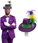 Nicky Bigs Novelties Purple Velvet Mardi Gras Pimp Fedora Top Hat Colorful Feather Plume Costume Accessory