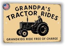 8x12 Grandparent Sign - 'Grandpa's Tractor Rides, Grandkids Ride Free of Charge' - Humorous Indoor/Outdoor Wall Decor