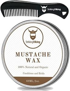 Striking Viking Mustache Wax and Comb Kit - Beard and Moustache Wax for Men with Strong Hold - Helps Tame, Style, and Groom, 2 Ounce Size (Sandalwood)