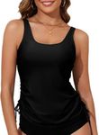 Aleumdr Womens Tankini Top Only Ruched Tummy Control Bathing Suit Top Modest Swim Tank Top No Bottom Black Small