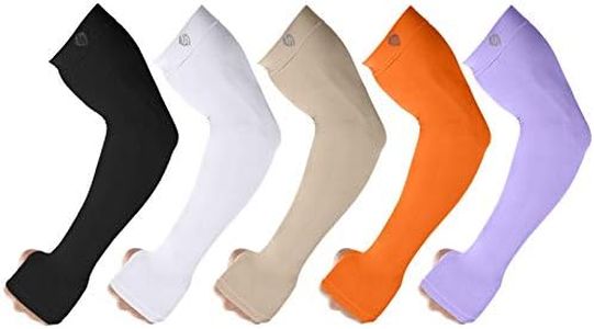 SHINYMOD 5 Pairs Compression Sleeves for Arms Cooling UV Sun Protection UPF 50 Arm Sleeve for Men Women