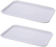 2 Pack Non-Slip Serving Tray, 13.8 x 10.5 Inch Plastic Restaurant Serving Tray for Coffee Table, Kitchen, Party (White)