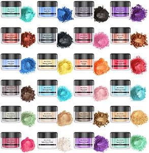 SEISSO Mica Powder - 24 Colors, 0.35 oz(10g) Bottles - Mica Glitter & Pigment for Epoxy Resin, Lip Gloss, Soap, Candle, Bath Bomb, Art Crafts, Nails, Slime